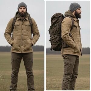 United By Blue Bison Shield Jacket L Tan Quilted Made in USA Bison Fiber Insulat